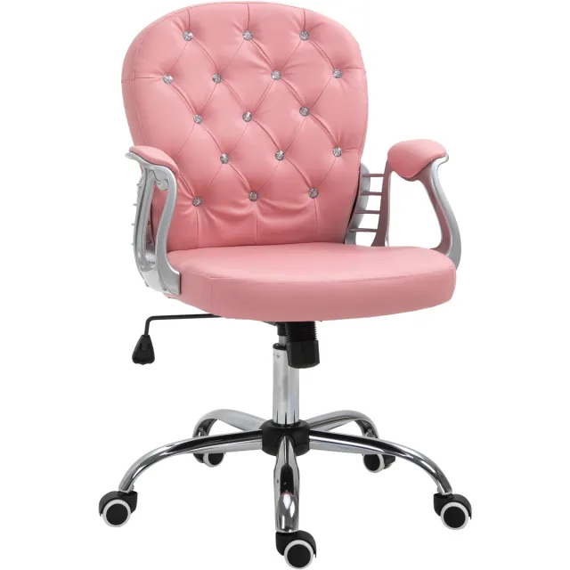 Clruro Bureaustoel - 59,5x60,5x95-105 cm - Ergonomisch met Gewatteerde Rugleuning - PU Leer - Roze