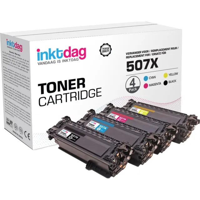 inktdag huismerk tonercartridges compatibel met HP 507X Zwart / CE400X, HP 507X Cyaan / CE401A, HP 507A Cyaan / CE402A, HP 507A Magenta / CE403A, HP 507A Geel multipack tonercartridges voor HP Laserjet Enterprise 500 Color M551n, M575dn, M570 HP CE400X Zwart x 1
