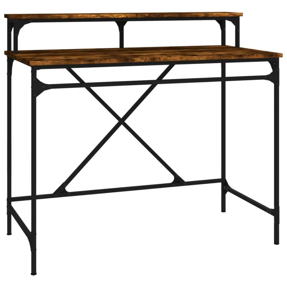 vidaXL Bureau 100x50x90 cm bewerkt hout en ijzer gerookt eikenkleurig, foto 4