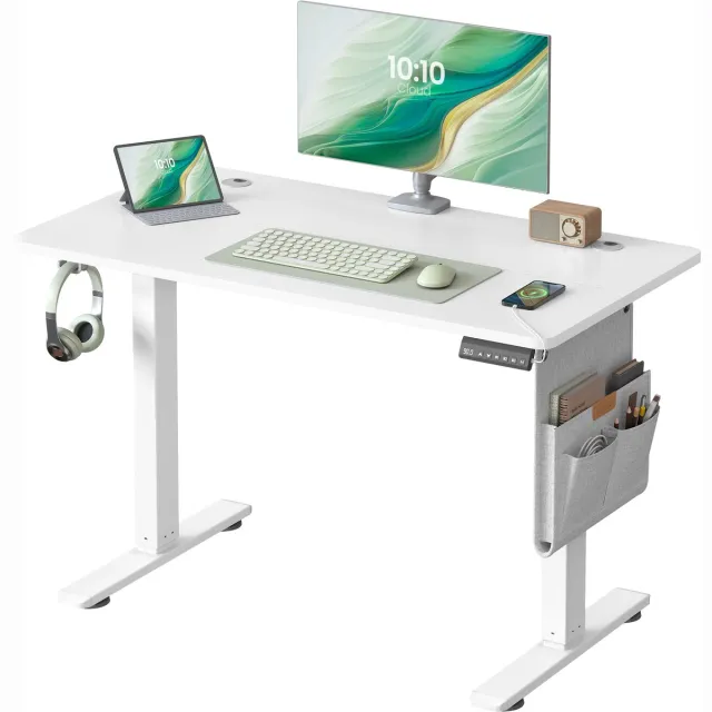 Songmics In Hoogte Verstelbaar Bureau - Ergonomisch Ontwerp - Voor Thuis of Kantoor Mat wit