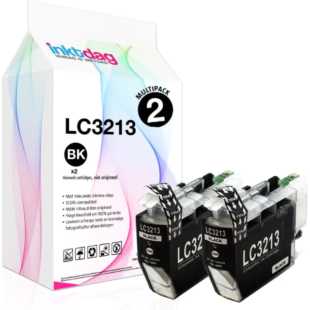 inktdag inktcartridges voor Brother LC3213 zwart inktcartridges LC3213XL zwart inktcartridges (2 stuks) voor Brother MFC-J491DW, MFC-J497DW, DCP-J572dw, MFC-J890DW, MFC-J895DW, DCP-J772DW,DCP-J774DW Zwart x 2
