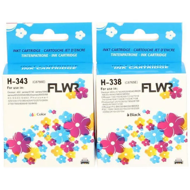 FLWR Cartridges / HP 338 en 343 Multipack / zwart en kleur / Geschikt voor HP