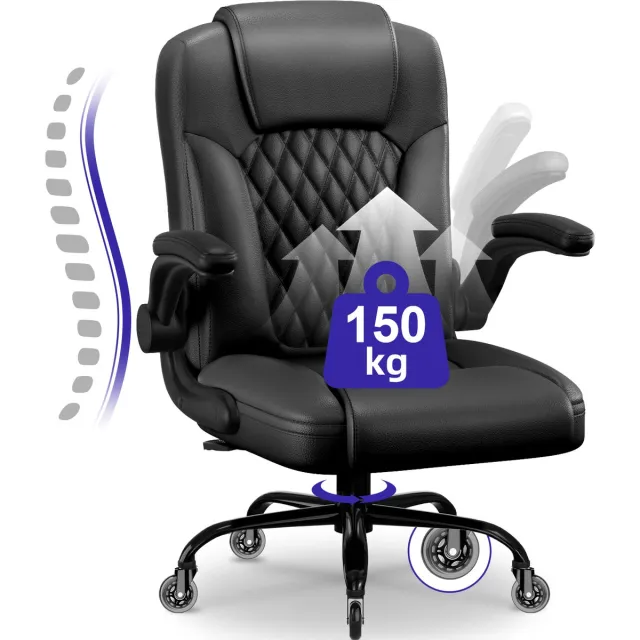 Elekiatech Ergonomische Bureaustoel-Bureaustoel-met 90°-120°Rugleuning Bureaustoelen voor Volwassenen-Inklapbare Armleuningen-Office Chair-Gaming Stoel-150kg - Zwart