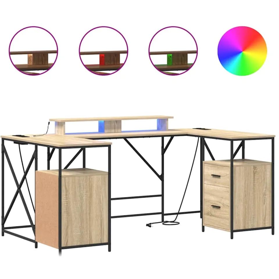 vidaXL Bureau Sonoma Eiken Bewerkt hout 182 x 101 x 87,5 cm, foto 4