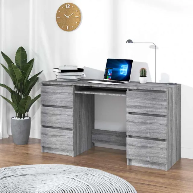 vidaXL Bureau 140x50x77 cm bewerkt hout grijs sonoma eikenkleurig, foto 2