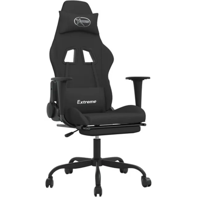 vidaXL Massage - gamestoel - met - voetensteun - stof - zwart