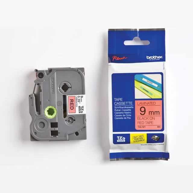 Brother TZe tape voor P-Touch 9 mm, zwart op rood