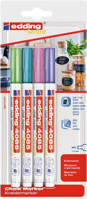Edding Krijtstift edding 4085 by Securit rond 1-2mm mtl assorti blister à 4st