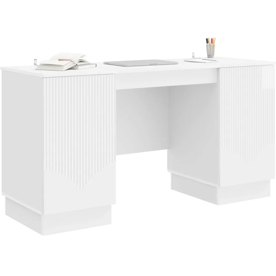 vidaXL Bureau Hoogglans Wit 142,5 x 50 x 75 cm Bewerkt hout