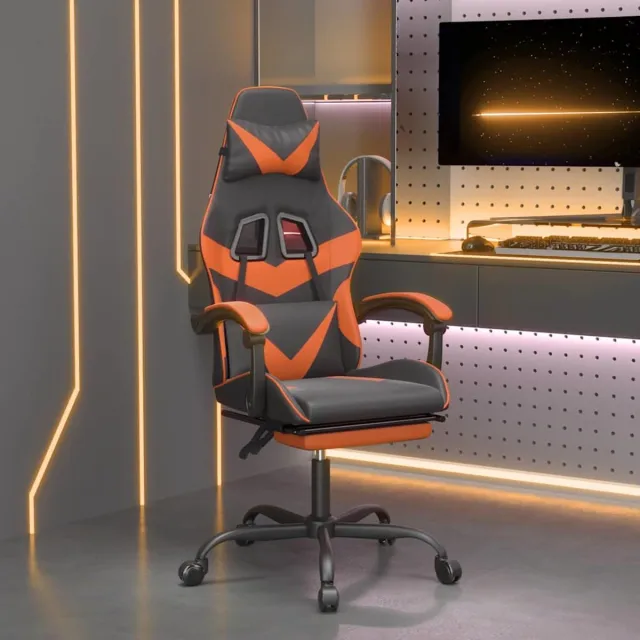 vidaXL Gamestoel - met - voetensteun - kunstleer - zwart - en - oranje zwart en oranje
