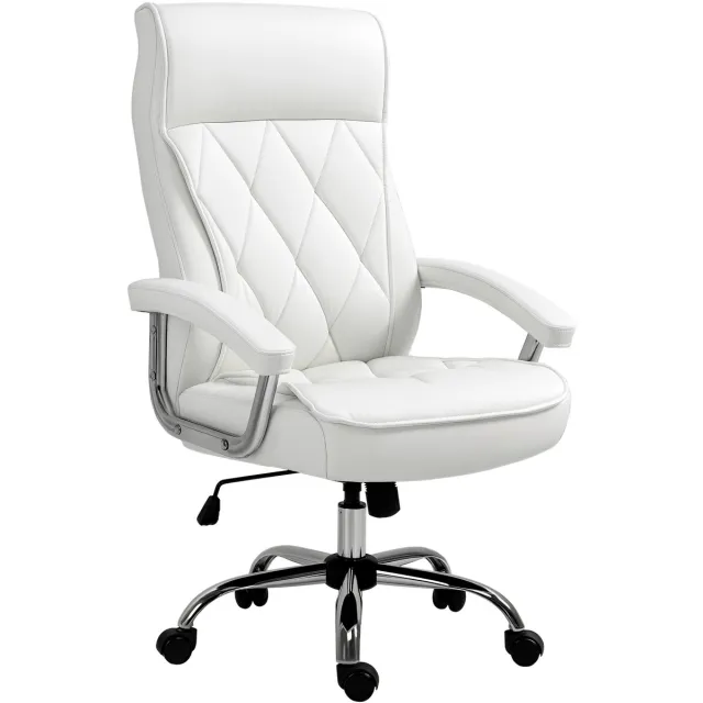 Vinsetto HOMCOM Bureaustoel kantoorstoel met kantelfunctie modern ruitpatroon PU-leer wit 921-473