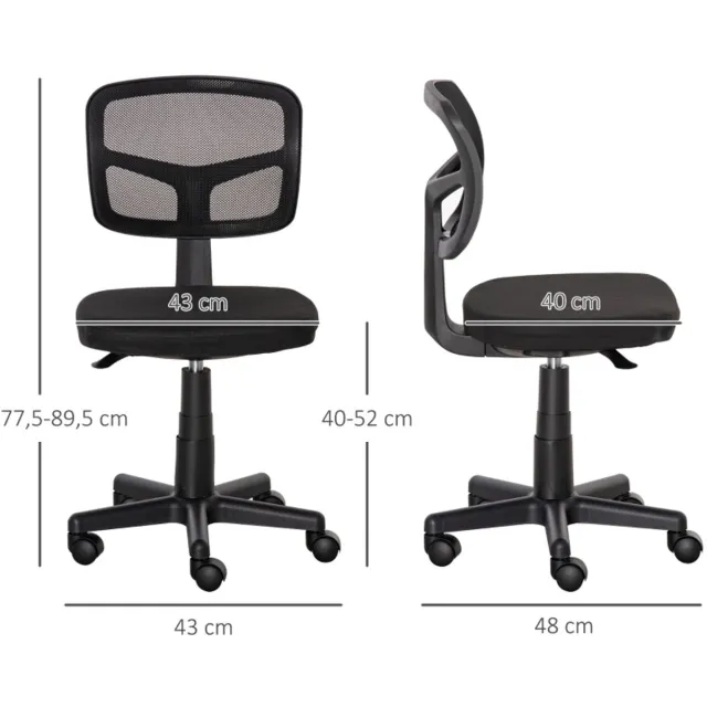 MODENUIT Bureaustoel 43 x 48 x 77,5-89,5 cm - Hoogteverstelbaar en Draaibaar - Voor Kantoor - Mesh Zwart