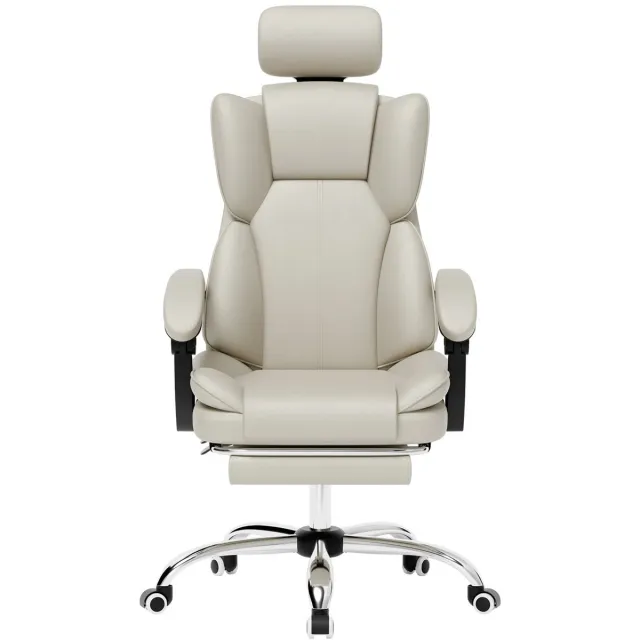 DeltaMerch Bureaustoel - Ergonomische stoel - Gamestoel - Verstelbaar - PU Kunstleer - 360° Draaibaar - Ruime zitting - Beige
