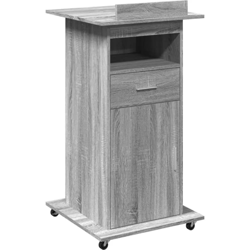 vidaXL Lessenaar met wielen en lade 55x55x107 cm hout grijs sonoma