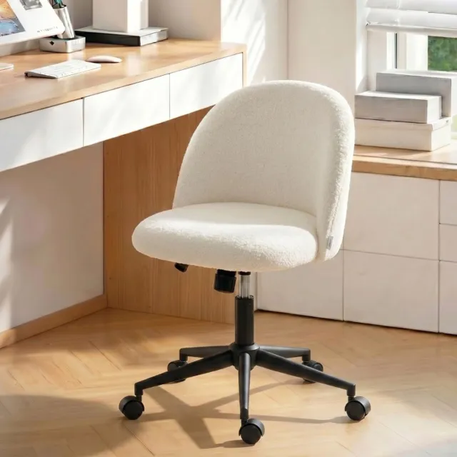 MODENUIT Bureaustoel 52 x 59 - Draaibaar, Hoogteverstelbaar Met Wielen - Voor Bureau - Polyester Crèmewit