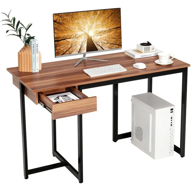 Costway Computertafel, hout, walnoot, 120 cm x 55 cm x 75 cm