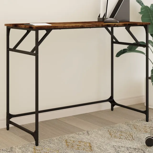 vidaXL Bureau 100x45x76 cm hout en gepoedercoat staal gerookt eiken, foto 2