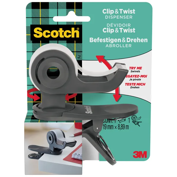 Scotch Plakbandhouder Scotch Clip C19 donkergrijs + 1 rol magic tape 19mmx8.89m