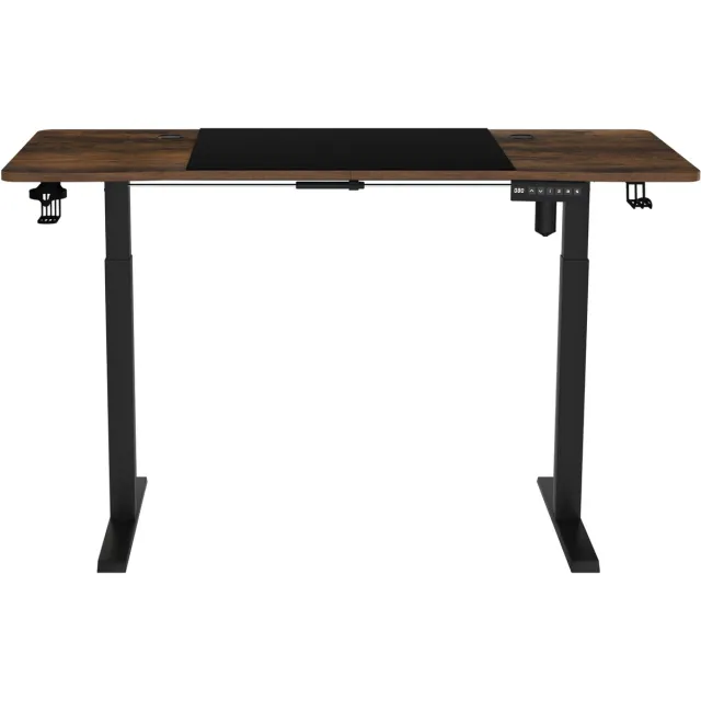 Aufun in hoogte verstelbaar computerbureau – 140x60 cm – staand bureau – met kabelgoot en koptelefoonhaak – bruin