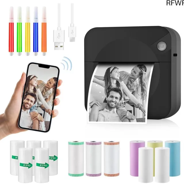RFWR Draagbare Draadloze Mini Fotoprinter voor Smartphones - Inktloze Thermische Printer voor Foto's en Memo's Zwart