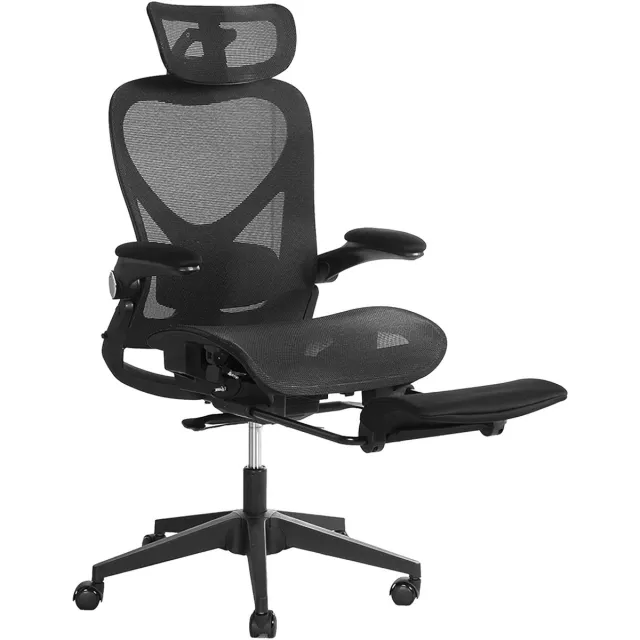 DESMIU Bureaustoel 62 x 48,5 x 129 cm - Ergonomisch Met Inklapbare Rugleuning - Voor Werk Studie En Spelen - Netstof Zwart