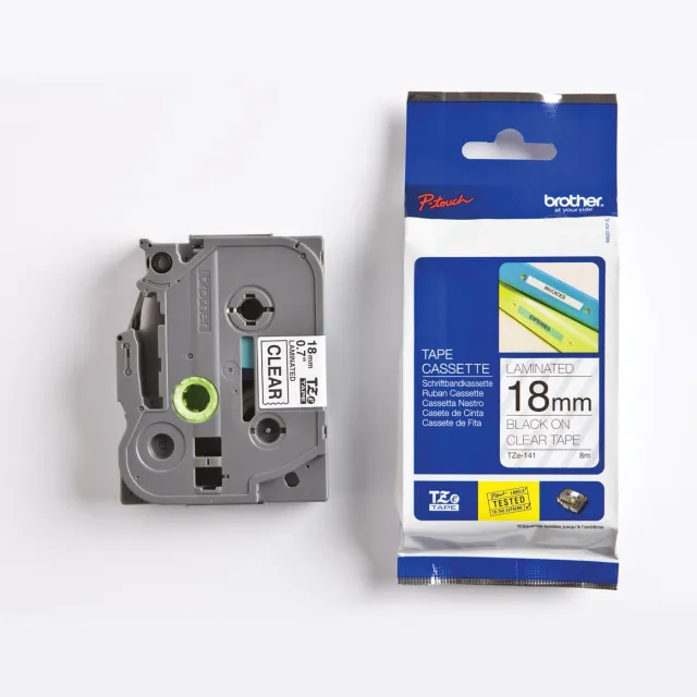 Brother TZe tape voor P-Touch 18 mm, zwart op transparant