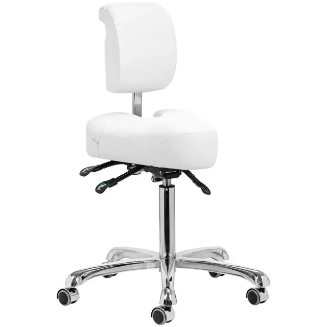 Mega Beauty Shop Giovanni Werkstoel met rugleuning - wit - wielen Werkstoel, kruk, kruk met rugleuning,