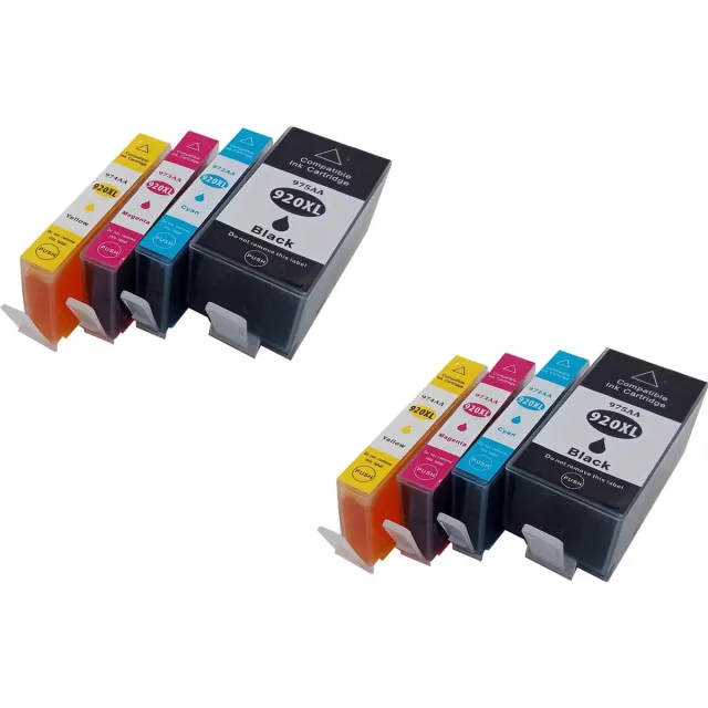 KATRIZ huismerk inkt voor|HP 2x 920XL BK+ 2x 920XL Cyan + 2x 920XL Magenta + 2x 920XL Yellow | (8stuks) - Met chip Zwart, Cyaan, Magenta, Geel