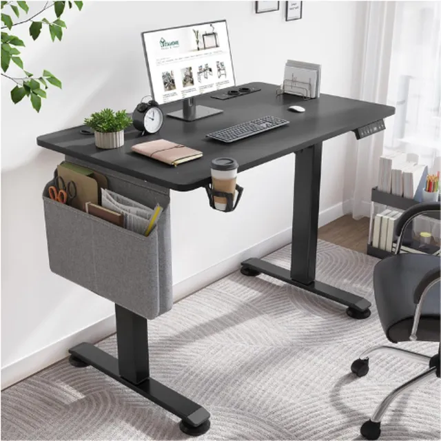 PEAM Elektrisch In Hoogte Verstelbaar Bureau - 100 x 60 x (72-120) cm - Met Splitplank - Geheugenhandbediening - 2 USB-poorten en Stopcontacten - Zit-Staand - 360 Graden Wielen - Bureau - Zwart