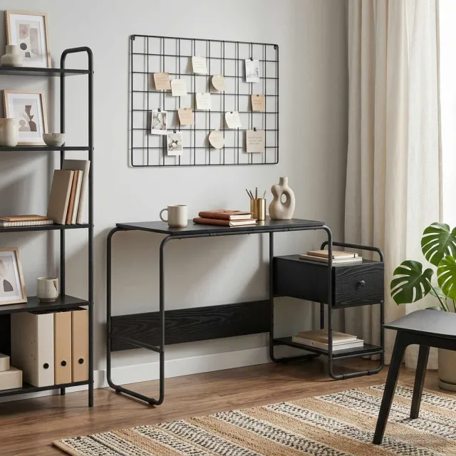 vidaXL Bureau met opbergruimte Zwart eiken 131,5 x 50 x 75,5 cm, foto 2