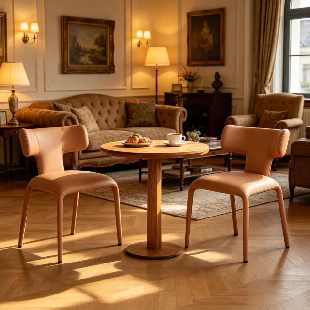 MODFU Eetkamerstoelen Set Van 2 - Gebogen Rugleuning - Met Wielen - Kunstleer - Lichtbruin - 53 X 53 X 78 Cm