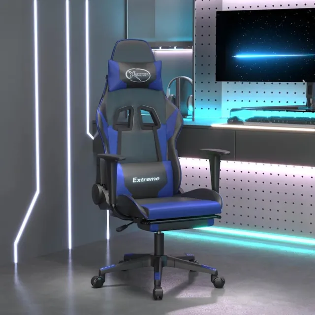 vidaXL Gamestoel - met - voetensteun - kunstleer - zwart - en - blauw zwart en blauw