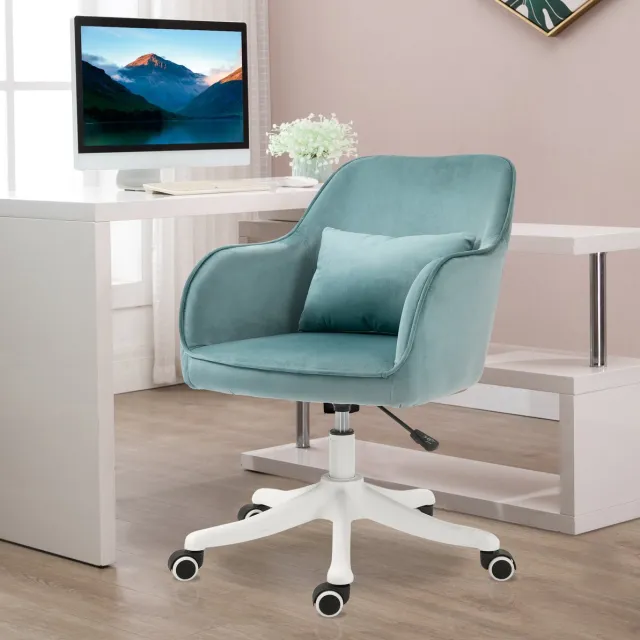 DESMIU Bureaustoel 57 x 70 x 78-86 cm - Met Vibratiemassage En Uitneembaar Lendenkussen - Voor Thuiswerkplek En Bureau - Fluweellook Stof - Groen