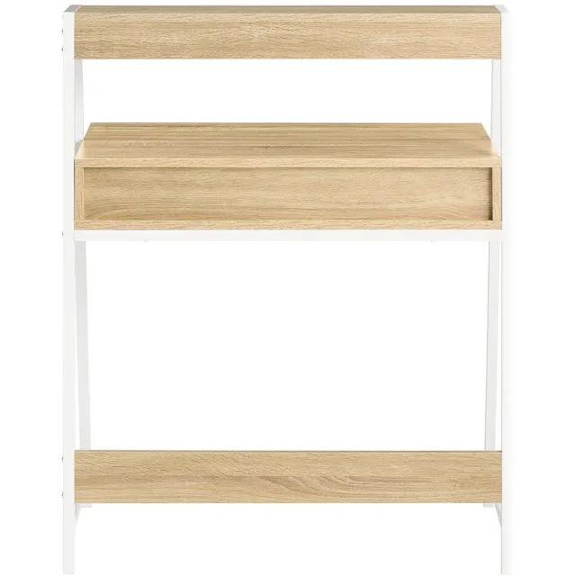 ITRONIQ Bureau Met Lade en Plank - Computertafel - Laptoptafel - Werkbureau - Thuiskantoor - 80 x 50 x 100 cm - Eiken Wit Wit Eiken