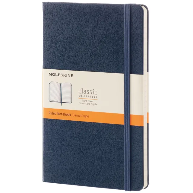 Moleskine notitieboek, ft 13 x 21 cm, gelijnd, harde cover, 240 blad, saffier blauw