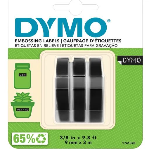 Dymo Reliëftape Dymo embossing plastic 9mm zwart op wit 3 stuks