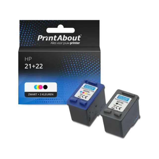 PrintAbout huismerk Inktcartridge 21+22 (SD367AE) Zwart + 3 kleuren Multipack Geschikt voor HP