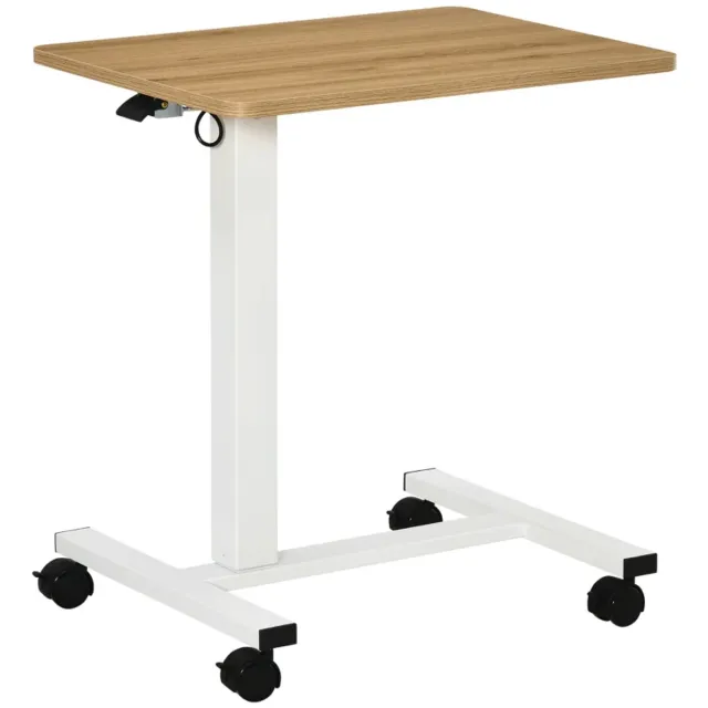 ZYLARO Zit-sta Bureau met 4 Wielen - Zit Sta Bureau - In Hoogte Verstelbaar - C-vormig - Computerbureau - Computer Tafel - Bureautafel - Desk - Game Bureau - voor Gamen, Studeren en Werken - 65 x 48 x 70-110 cm - Naturel + Wit