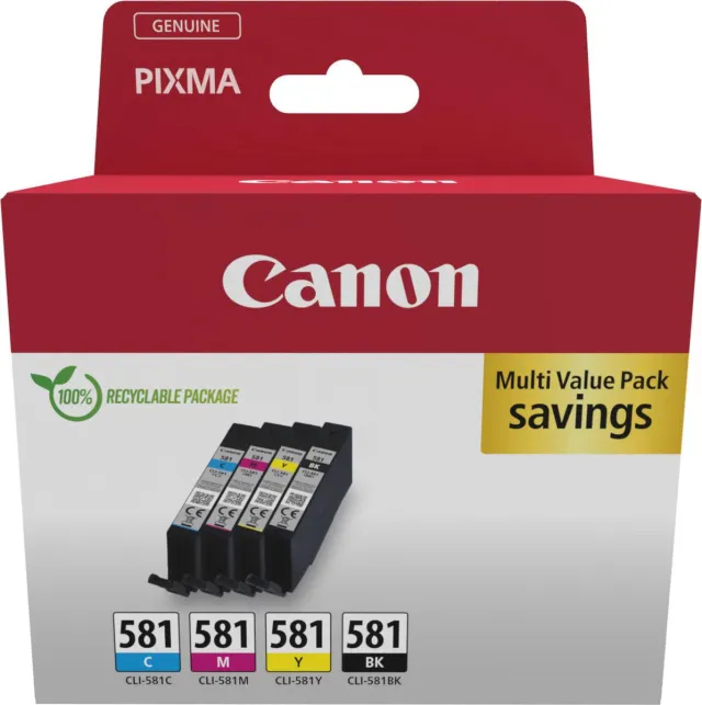 Canon inktcartridge CLI-581, 200 - 250 pagina's, OEM 2103C006, 4 kleuren Assortiment aan kleuren