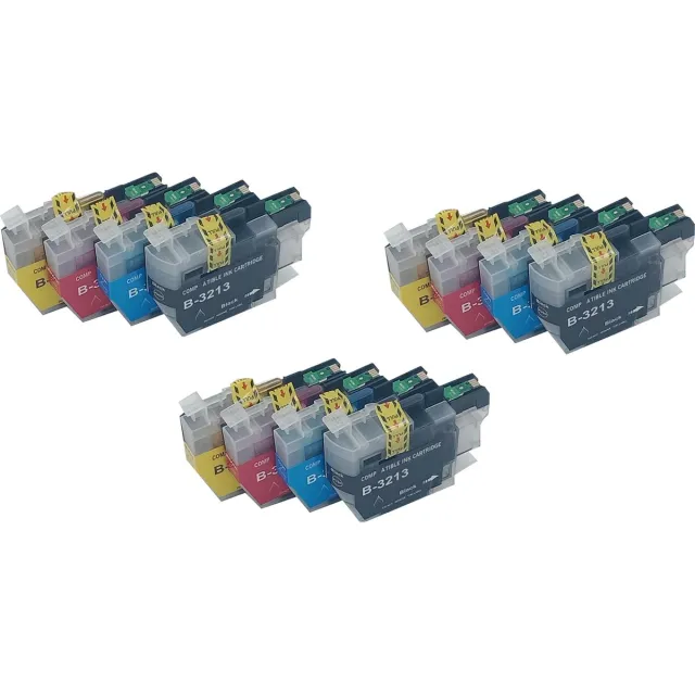 KATRIZ huismerk inkt voor|Brother 3x LC3213XL zwart+ 3x LC3213XL Cyaan + 3x LC3213XL Magenta +3x LC3213XL Yellow | (12stuks) - Met chip 3xZwart, 3xCyaan, 3xMagenta, 3xGeel