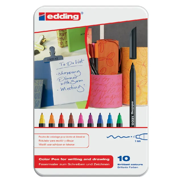 Edding Fineliner edding 1200 fijn assorti blik à 10 stuks