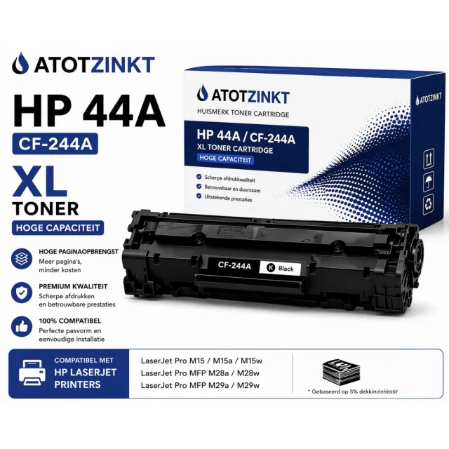 AtotZinkt Compatible XL Laser toner cartridge voor HP 44A / CF-244A | Geschikt voor Laserjet M15A, M15W, M17A, M17W, M28A, M28W Zwart