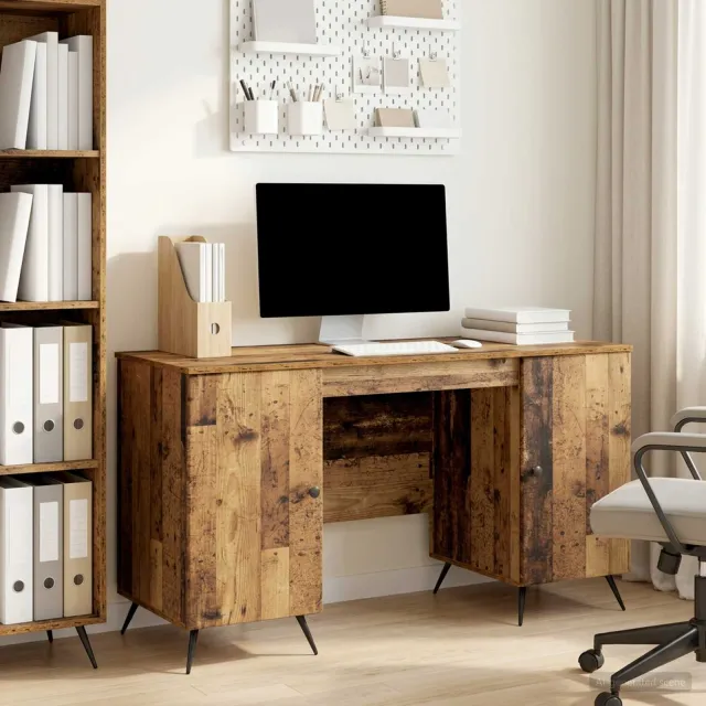 vidaXL Bureau Oud hout 142,5 x 50 x 75 cm Bewerkt hout bruin, foto 2