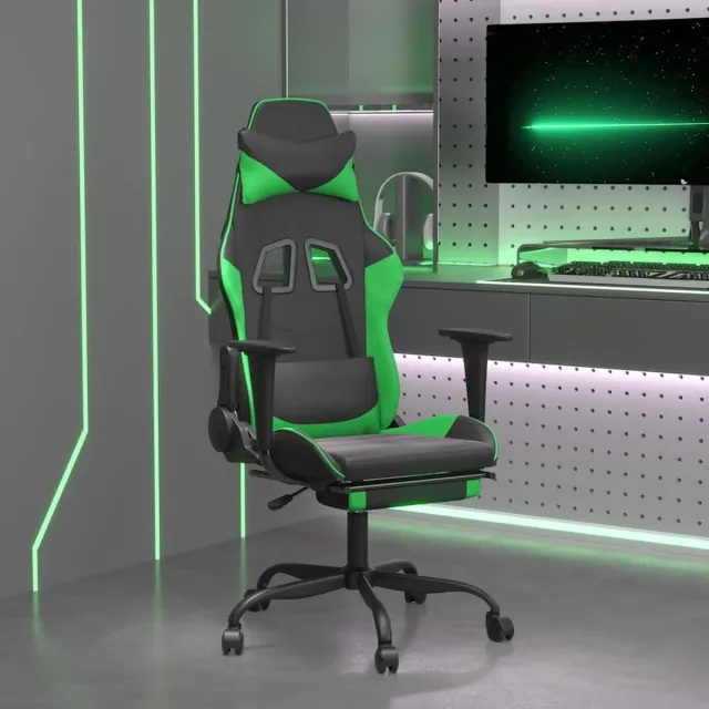 vidaXL Gamestoel - met - voetensteun - kunstleer - zwart - en - groen zwart en groen