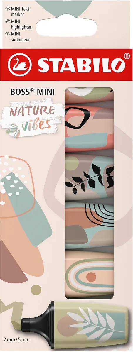 Stabilo BOSS MINI Naturevibes markeerstift, geassorteerde kleuren, blister van 6 stuks