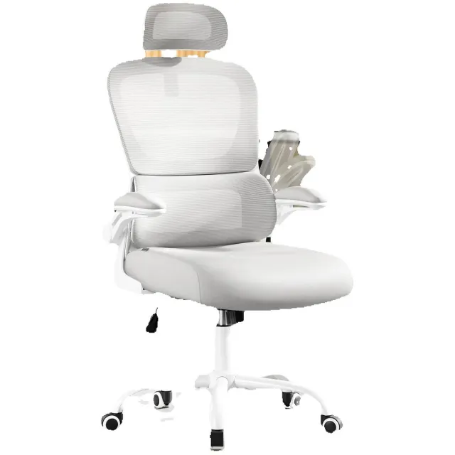 Questyr Bureaustoel - Ergonomische Mesh stoel - Dubbellaags Mesh Stof lichtgrijs