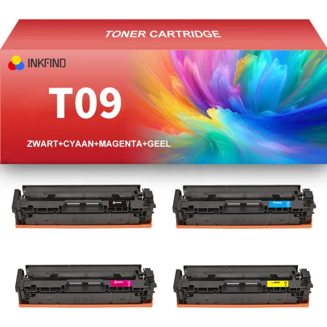 INKFIND T09 Zwart/Cyaan/Magenta/Geel tonercartridge (4 Pack) compatibel met CanonT09 T09 Zwart/Cyaan/Magenta/Geel geschikt voor Canon i-SENSYS X C1127iF,C1127P - 4-pack BKCMY Zwart x 1, Cyaan x 1, Magenta x 1, Geel x 1