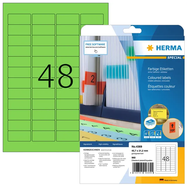 Herma Etiket HERMA 4369 45.7x21.2mm verwijderbaar groen 960 stuks