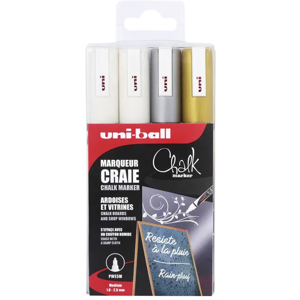 Uni-ball Krijtstift Uni-ball chalk rond 1.8-2.5mm assorti set à 4 stuks