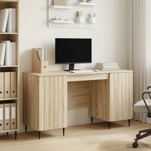 vidaXL Bureau Sonoma Eiken 142,5 x 50 x 75 cm Bewerkt hout, foto 2